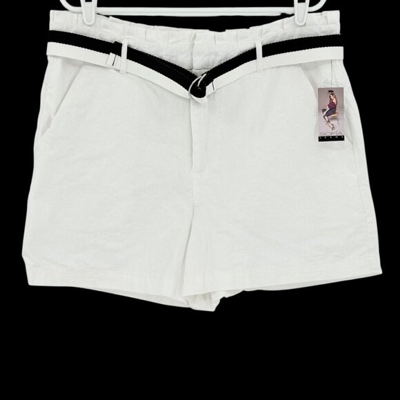 Sofia Vergara Jeans Women's Linen Blend High Rise Belted White Shorts Size 16 NW - Picture 1 of 11